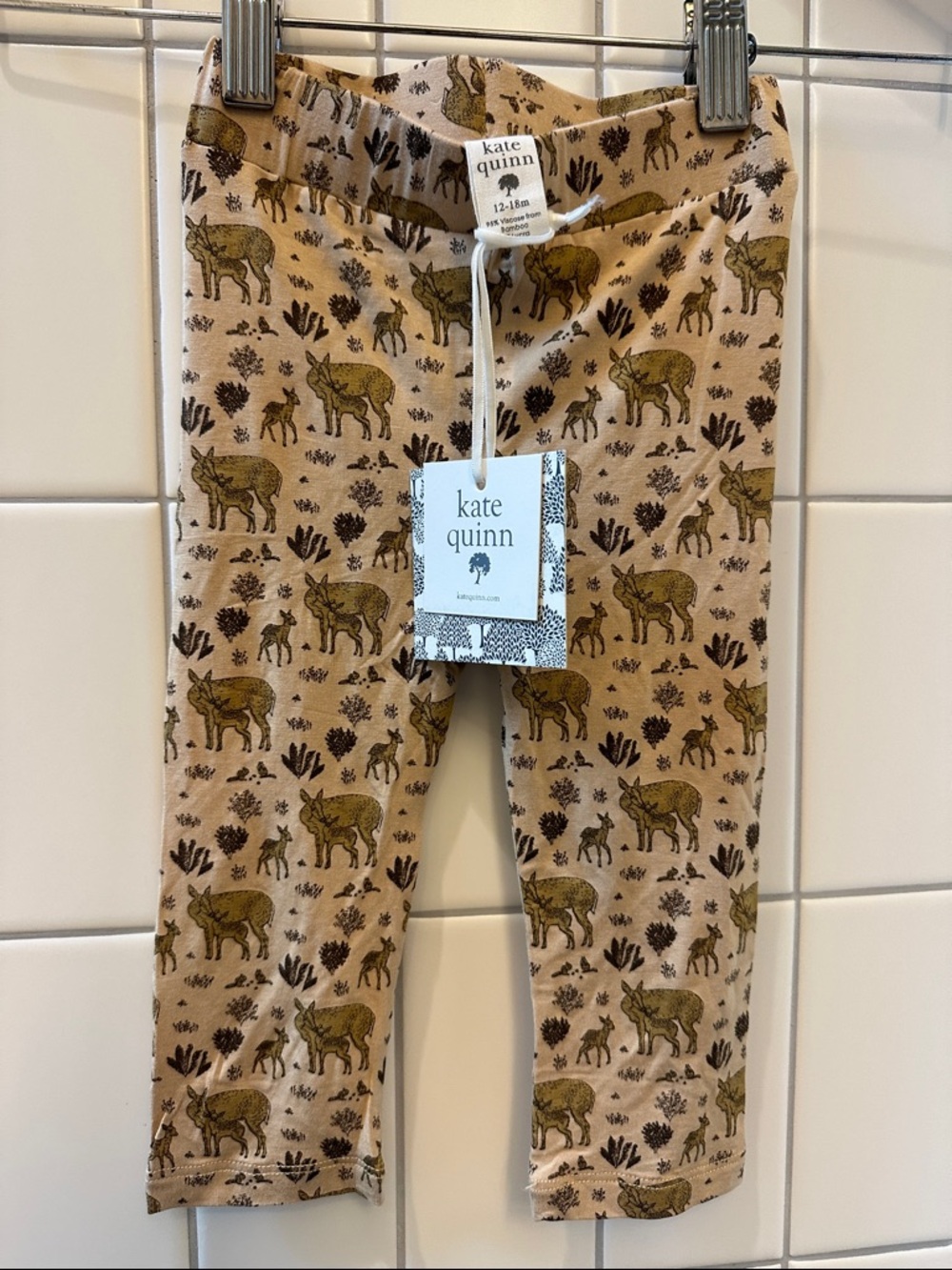 NWT kate quinn tan deer fairytale baby leggings 12-18 months